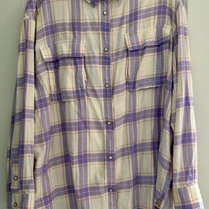 Plaid Flannel Shirt in Purple and Cream